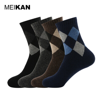 

MEIKAN Wool Socks Winter Warm Thick Ankle Socks 4Pairs Solid Color Men Socks Lingge Design Terry Socks