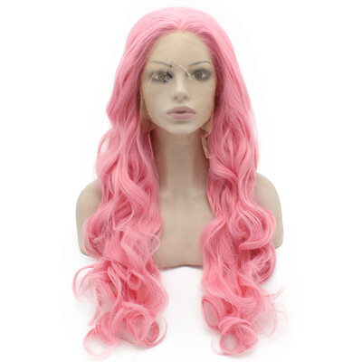 

Long Wavy Pink Swiss Lace Front Party Wig Synthetic Heat Resistant