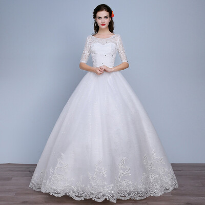 

Ball Gown Illusion Neckline Sweep Brush Train Tulle Wedding Dress with Appliques by