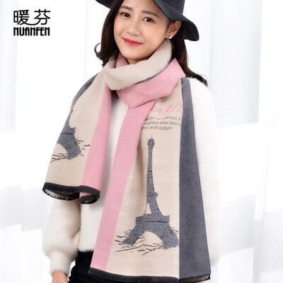 

Warm Fen NuanFen scarf female winter shawl autumn&winter bib dual-use cashmere warm printing Korean fashion cloak TS631WJA iron pink