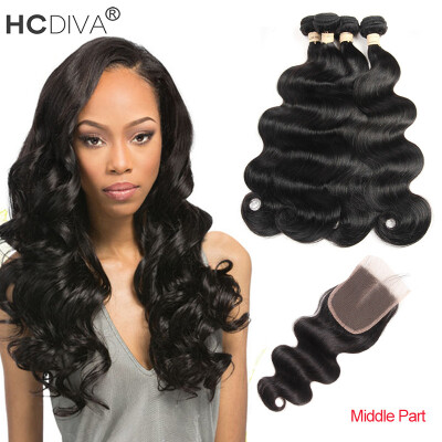 

HCDIVA Malaysian Body Wave Hair 4 Bundles With Lace Closure Malaysian Virgin Hair With Closure Unprocessed Human Hair With Closure