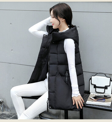 

Autumn and winter cotton vest female jacket Korean version of the Slim in the long section of thick feather cotton waistcoat hoode