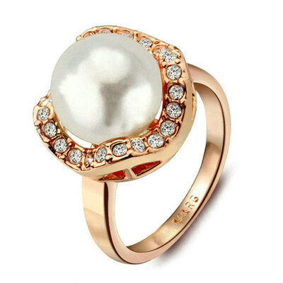 

Yoursfs® 18K Rose Gold Plated White Pearl Promise Rings Use Austrian Crystal Fashion Jewelry