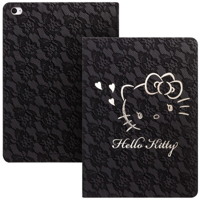 

Hello Kitty Apple iPad mini4 protective cover 7.9 inch cartoon protective shell Intelligent Sleeping Leather Lace Hello heart Hello Kitty black