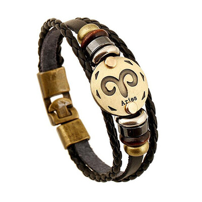 

12 Constellations Bracelet 2017 New Fashion Jewelry Leather Bracelet Men Casual Personality Zodiac Signs Punk Bracelet