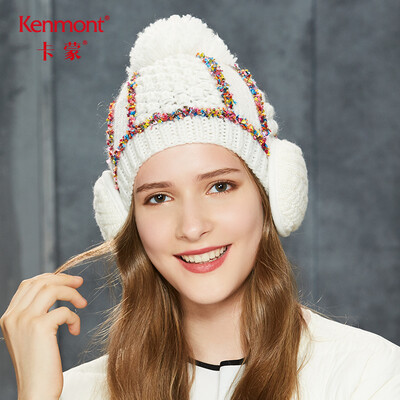 

Kenmont km-9194 hollow hair hat handmade knit hat female autumn&winter thick Korean version of the hair ball wool cap cap head cap cold cap white adjustable