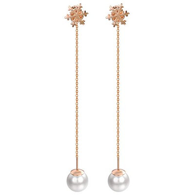 

Yoursfs pearl threader earrings for women 18K Rose Gold Long Drop snowflake earrings