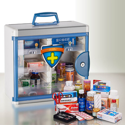 

Vilscijon Victorian multi-function household emergency medicine cabinet wall-mounted portable lock aluminum alloy medicine box finishing medicine storage box blue 3351