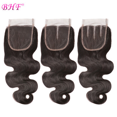 

BHF Hair Brazilian Virgin Hair Body Wave Lace Closure 4X4 Size Swiss Lace Middlefreethree Parting Free Shipping