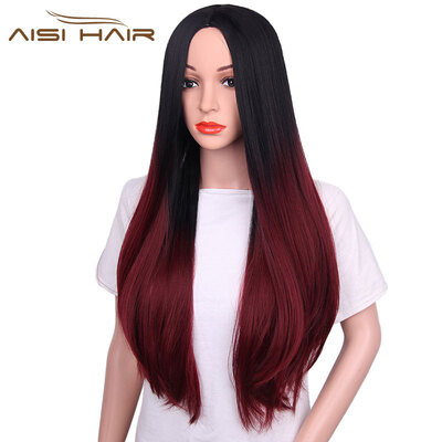 

AISI HAIR 30 "Синтетический парик" Красный Омбре "Длинные прямые волосы для женщин Теплостойкое волокно