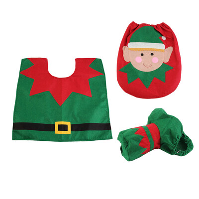 

Eco Friendly Toilet Foot Pad Seat Cover Cap 3Pcs Christmas Decorations Happy Santa Toilet Seat Cover and Rug Bathroom Set
