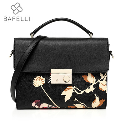 

BAFELLI Autumn&winter split leather shoulder bag chinese style flower printing box bolsa feminina black women messenger bag