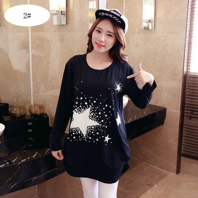 

Women Fashion Long Sleeves T Shirts Printing Loose Bottoming Tops