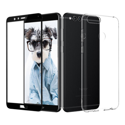 

ESCASE 【Shell Membrane Set】 Huawei Glory Play 7X Mobile Shell / Mobile Set Full Screen Black Teal Film All-In-One Drop Series Soft Shell / Transparent