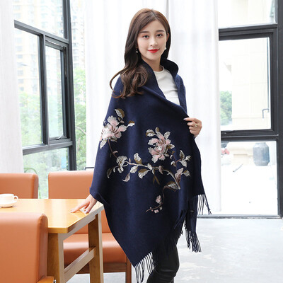 

STORY Of SHANGHAI Ladies' Woolen Scarf Thicker Embroidered Shawl Flower