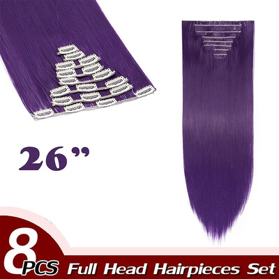 

17" Straight 8 Pcs Full Head Clip in Hair Extensions Synthetic 8 Piece 18 Clips Hairpiece Long Straight for Women
