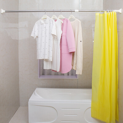 

Bao Youni shower curtain rod shower curtain set free of punching multi-purpose telescopic rod stainless steel bath rod 123cm-210cm send shower curtain DQ-0219-1
