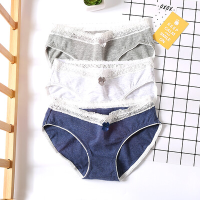 

Red bean ladies underwear soft cotton waist sexy lace bow girl briefs 3 gift box 16080
