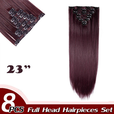 

Curly Full Head Clip Synthetic in Hair Extensions 8 Piece 18 Clips Hairpiece Long Wave for Women