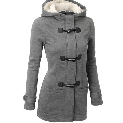 

2017 Women's autumn and winter new horns buckle coat thickening in the long hats wool jacket cotton women