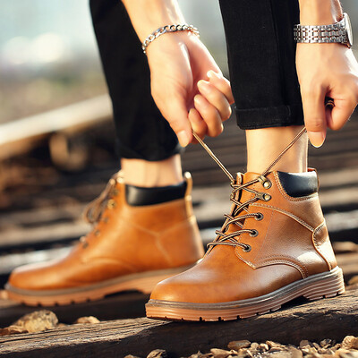 

Leisure and high-cut, plat pu leather boots, Men's shoes