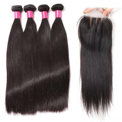 

4 Bundle Brazilian Hair Weave Bundles With Closure Brazilian Virgin Hair With Closure 4 Bundles Brazilian Straight Virgin Human Ha