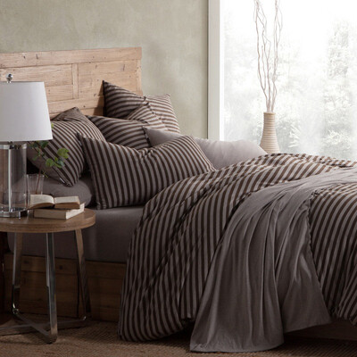 

BoYing Home Knitting BEYOND Set of bedding Knitted cotton cotton cotton single-piece cotton fabric Simple striped Japanese cotton fabric - Mocha 12m Bed