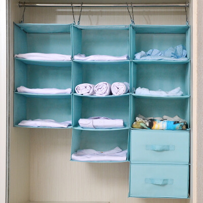 

Oxford cloth wardrobe storage bag hanging storage bag storage bag 5 layer kitchen 2 drawers light blue