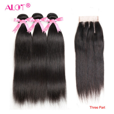 

Alot Hair Перуанские прямые человеческие волосы Bundles с кружевным закрытием Middle / Free / Three Part Natural Black 3 Bundles Hair & Closure