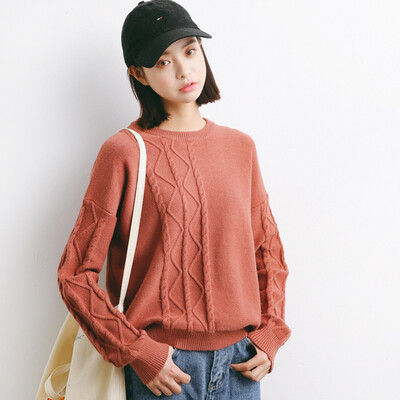 

City plus CITYPLUS 2017 winter new style women&39s clothing wild round neck round knitting sweater long-sleeved hemp pattern sweater CWYC179552 brick red uniform