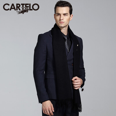 

Card Dili Crocodile (CARTELO) cashmere wool men's scarves warm thick business solid color scarf CC57C12021 dark blue