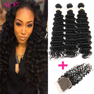 

Brazilian Deep Wave Hair With Closure 7a Brazilian Deep Curl Hair 3 Bundles With Closure Virgin Human Hair With Closure