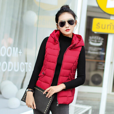 

2017 autumn and winter new Korean Slim cotton vest female short section of the waistband hooded winter waist waist coat tide