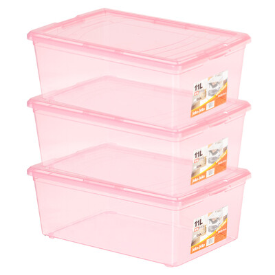 

JEKO&JEKO plastic transparent storage box storage box 11L 3 Pack household toy storage box shoes shoes storage box shoe box pink SWB-5226