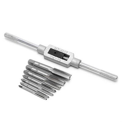 

8pcs Thread Metric Machine Hand Screw Thread Plug Taps Set M3 M4 M5 M6 M8 M10 M12 with 1pcs Adjustable Tap Wrench 116-12