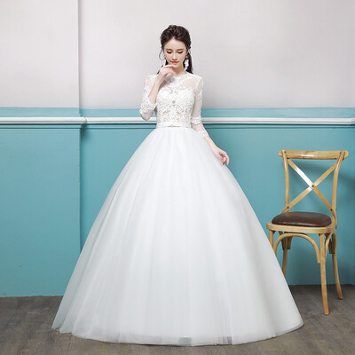 

Ball Gown Illusion Neckline Sweep Brush Train Tulle Wedding Dress with Appliques by
