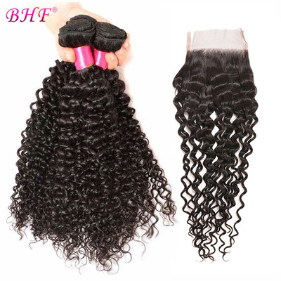 

3 Bundles With Closure Human Hair Peruvian Virgin Hair Kinky Curly