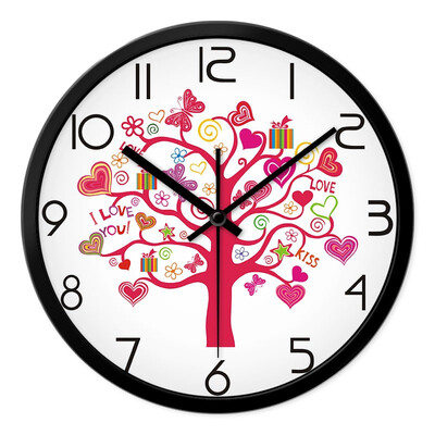 

Momen wall clock creative living room mute 12 inch romantic art wall clock bedroom creative heart tree happiness tree mute clock quartz clock H4013 black