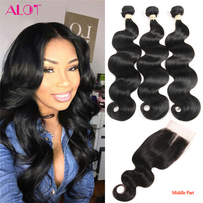 

Браслетные волосы Body Wave 7A 3шт Человеческие волосы пучки с закрытием Natural Black
