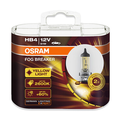 

OSRAM Foggy Walker HB4 Желтая лампочка Лампа лампы ближнего света Галогенная лампа Противотуманная фара [Осветление 60%, Цветовая температура 2600K] 12V51W