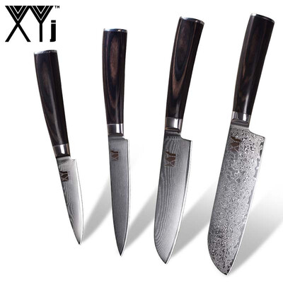 

XYj Kitchen Knife VG10 Damascus Steel Pattern Blade 7 inch 5 inch Santoku 5 inch Utility 35 Fruit Knife