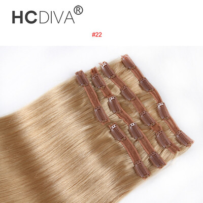 

HCDIVA Human Hair 18 inch 45cm Long Straight Women Clip in Hair Extensions 100 gramsPackage 7PcsSet 5 Colors Available