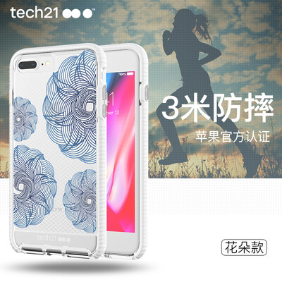 

Tech21 Apple, Phone7 / 8 Plus (5,5 дюйма) падение сопротивление модели цветы телефона оболочка защитного рукав синее яблоко 7/8 P