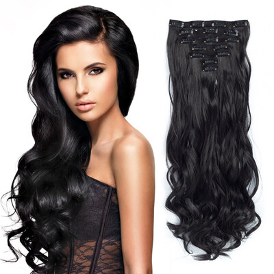 

7pcs / set зажим в выдвижениях волос 20inch длинние волнистые жаростойкие синтетические наконечники Kanekalon синтетические для де