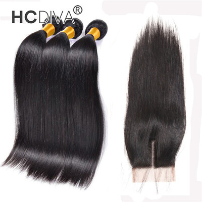 

Cheap Free shipping indian virgin hair straight lace closure with 3 bundle hair weft indian virgin hair straight HDIVA