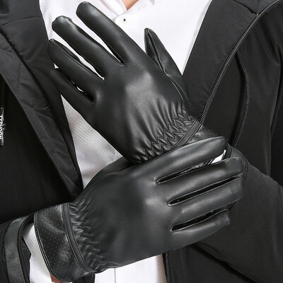 

Юй Чжаолин (YUZHAOLIN) кожаные перчатки мужчины теплая зима верхом плюс бархат водонепроницаемый ветрозащитный перчатки сенсорный экран мужской PU перчатки классический