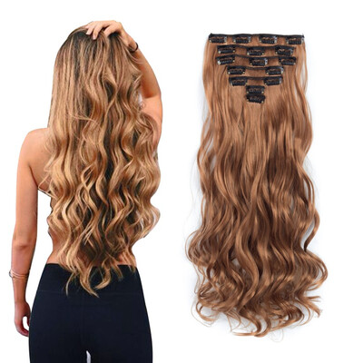 

7pcs / set зажим в выдвижениях волос 20inch длинние волнистые жаростойкие синтетические наконечники Kanekalon синтетические для девушки леди женщин