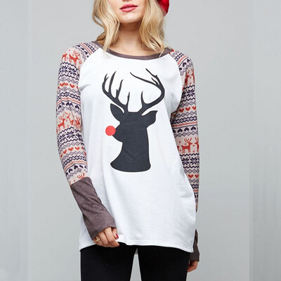 

New autumn and winter Christmas print round neck shirt long sleeve T shirt