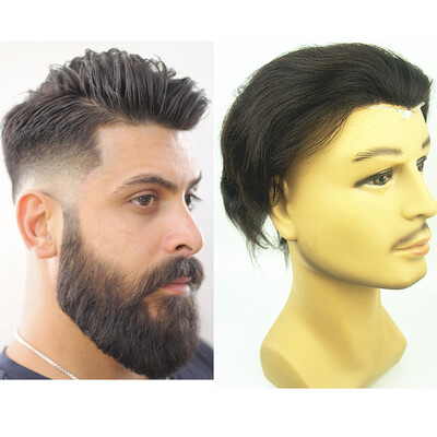 

N.L.W. Brazilian virgin human hair toupee for men with transparent Thin skin PU, 10" x 8" Straight hair pieces for men