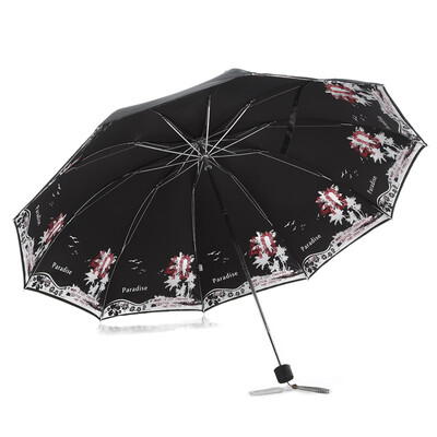 

Jingdong Supermarket] Paradise umbrella (sunscreen value UPF50 +) Yushu Linfeng satin Vinyl three fold sunny umbrella 31012E sauce red